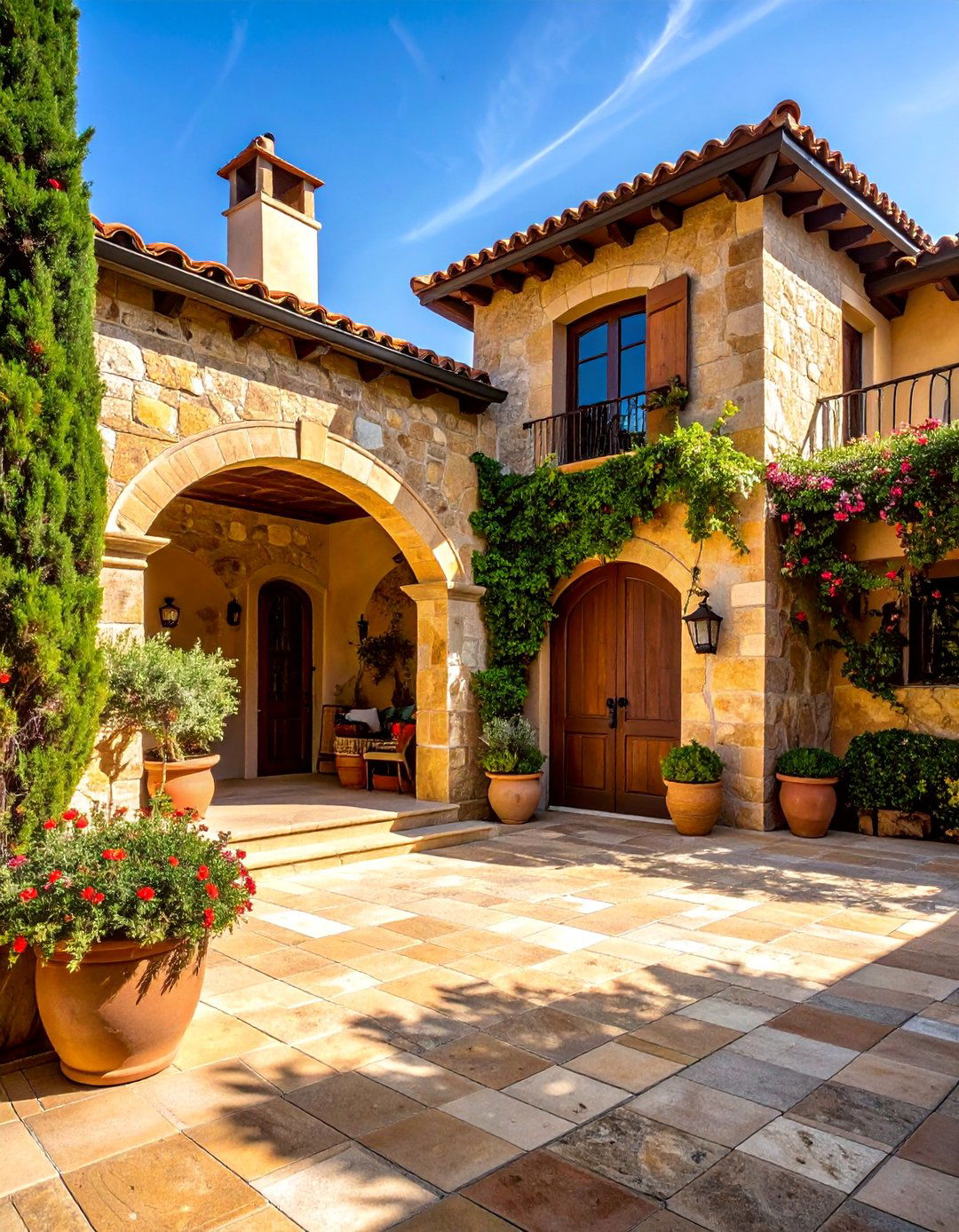 Warm Toned Sandstone Exterior - 30 Stunning Stone Exterior Home Ideas for Curb Appeal