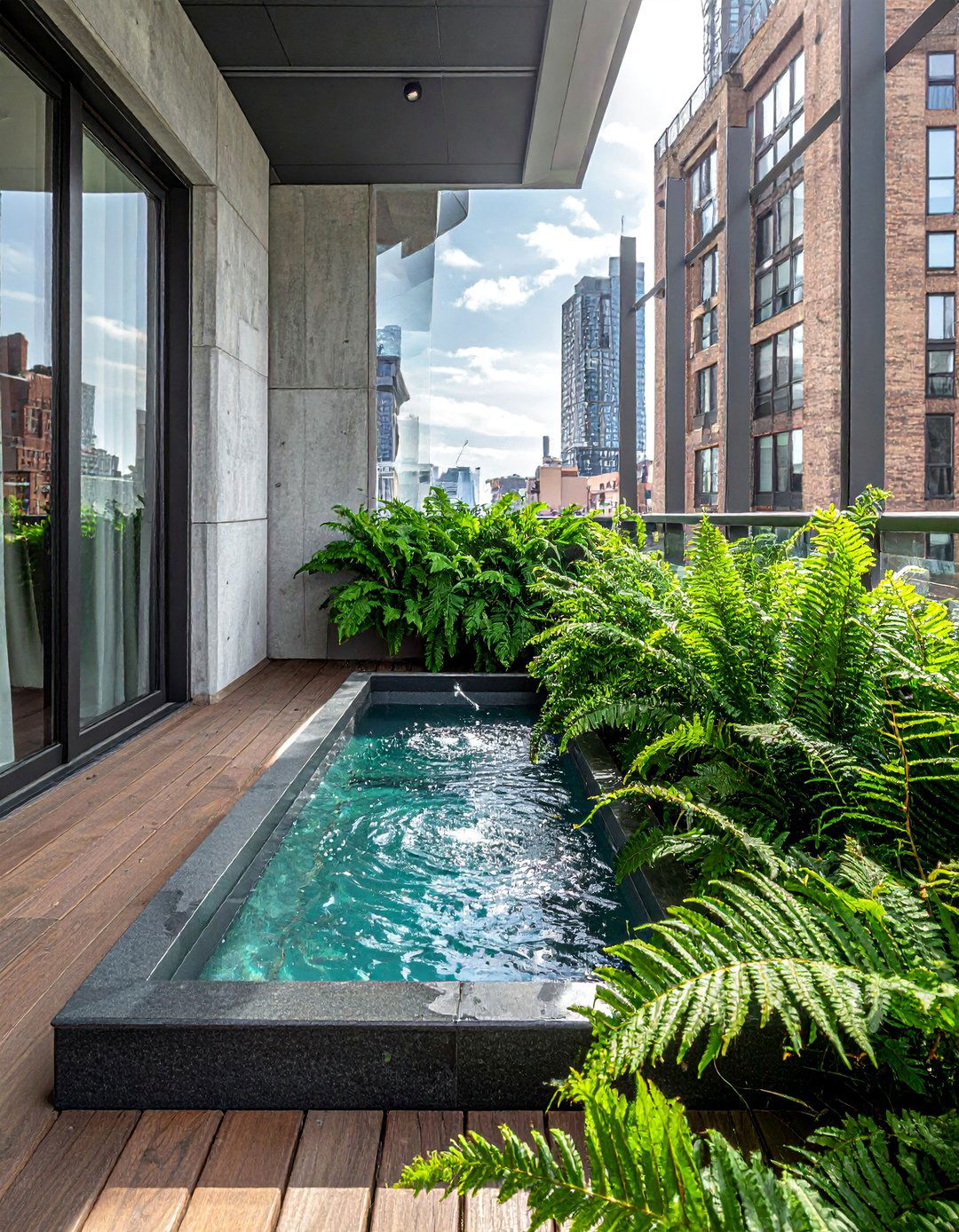 Water Feature as a Loft Balcony Focal Point - 20 Loft Balcony Ideas to Maximize Your Urban Space