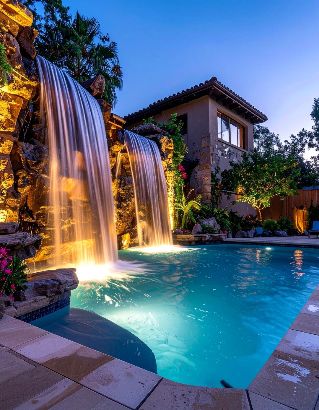 Waterfall Feature Integration - 20 Rectangle Pool With Hot Tub Designs for Backyards