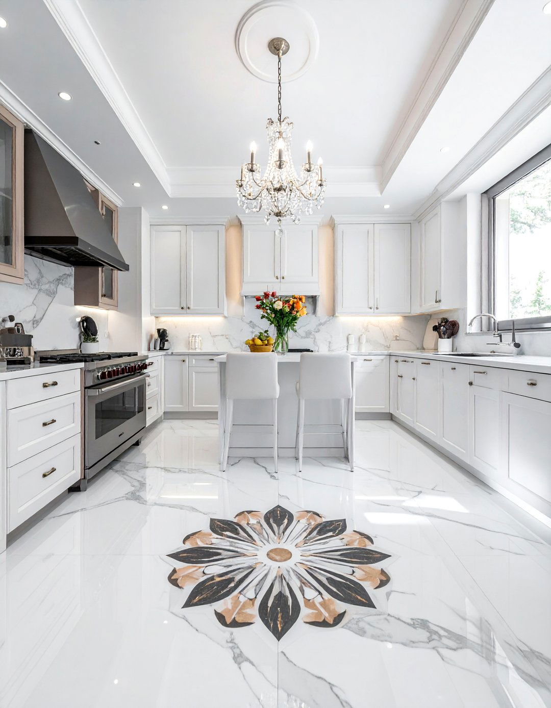 Waterjet Cut Marble Floor Design - 20 Marble Kitchen Floor Ideas for Elegance