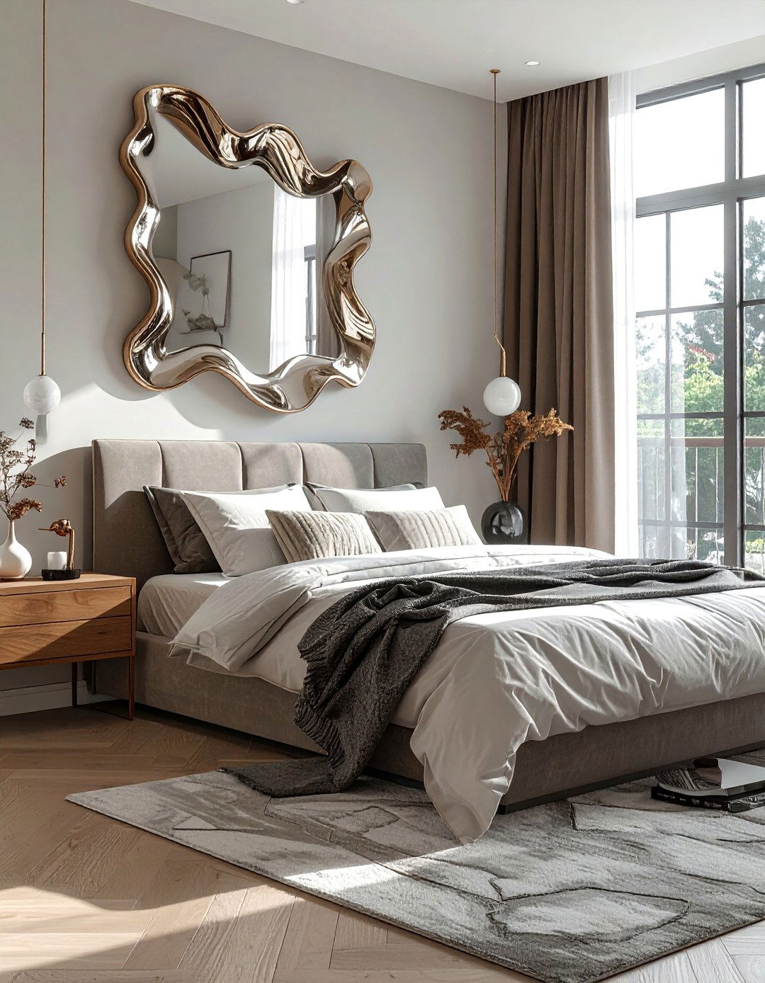 Wavy Edge Statement Mirrors - 15 Stunning Bedroom Mirror Ideas for a Cozy Space