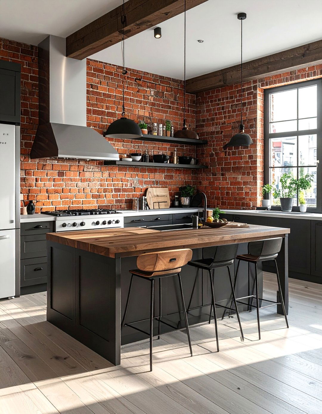 White Appliances and a Brick Backsplash - 40 Kitchen With White Appliances Ideas for a Clean Look