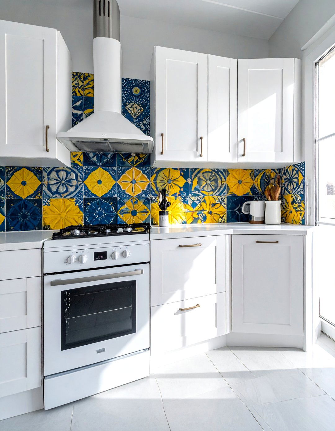 White Appliances and a Colorful Backsplash - 40 Kitchen With White Appliances Ideas for a Clean Look