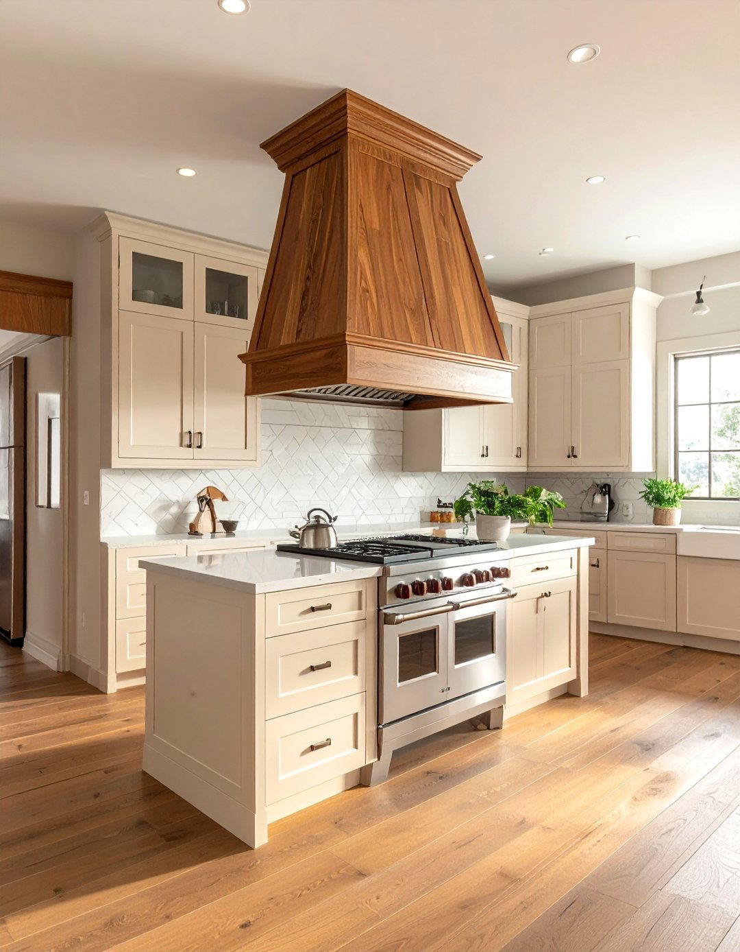 White Appliances and a Statement Range Hood - 40 Kitchen With White Appliances Ideas for a Clean Look