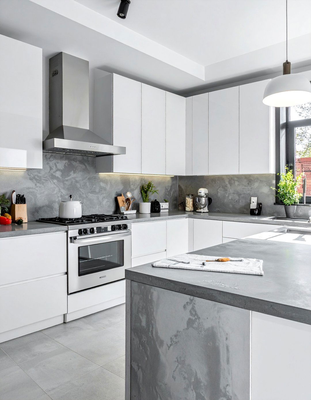 White Appliances with Concrete Countertops - 40 Kitchen With White Appliances Ideas for a Clean Look