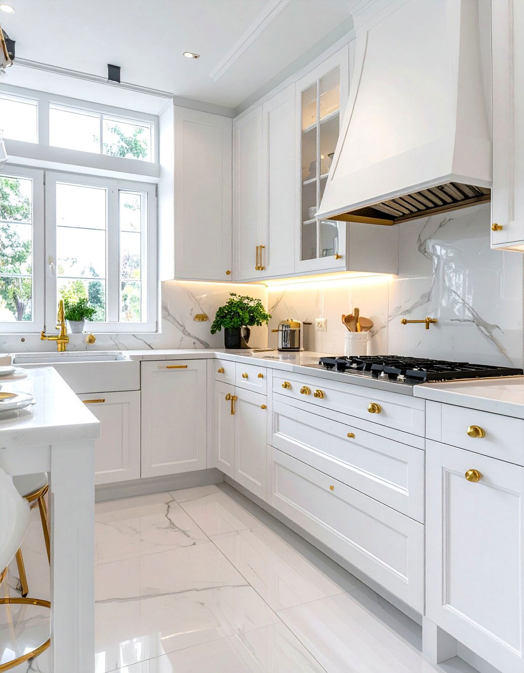 White Appliances with Gold Hardware - 40 Kitchen With White Appliances Ideas for a Clean Look