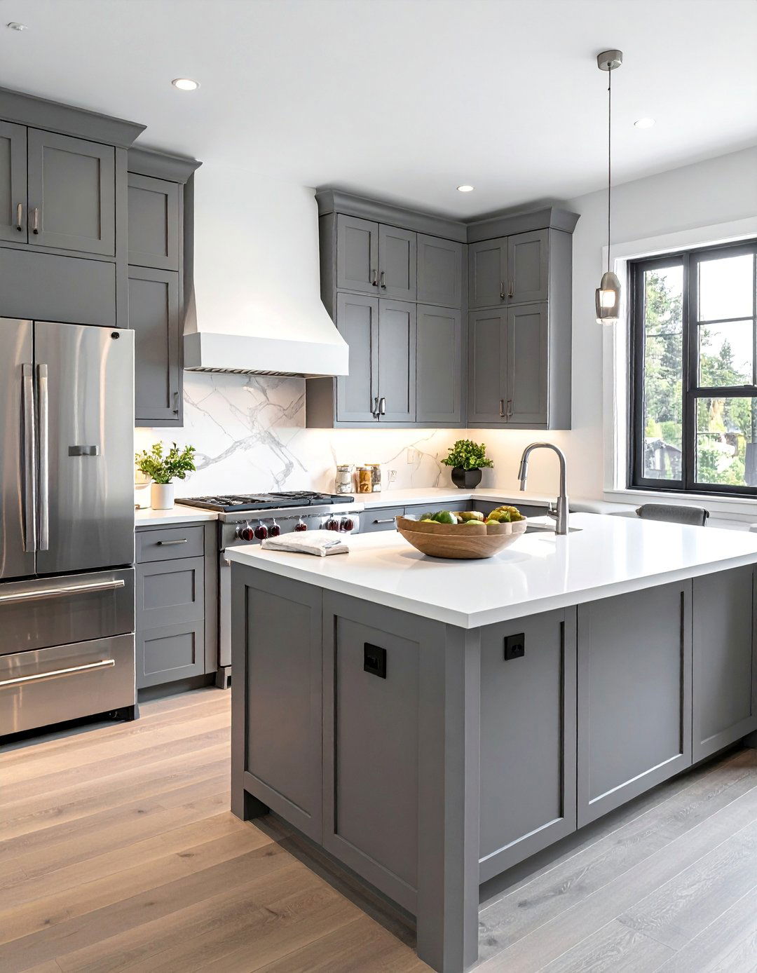 White Appliances with Gray Cabinets - 40 Kitchen With White Appliances Ideas for a Clean Look