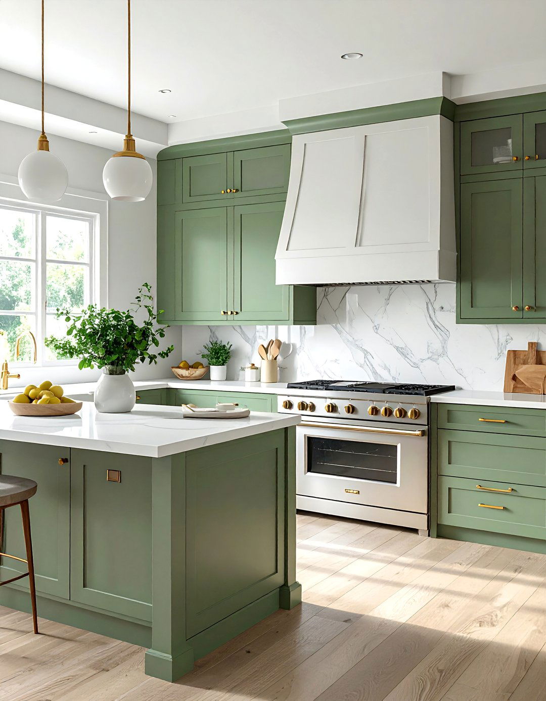 White Appliances with Green Cabinets - 40 Kitchen With White Appliances Ideas for a Clean Look