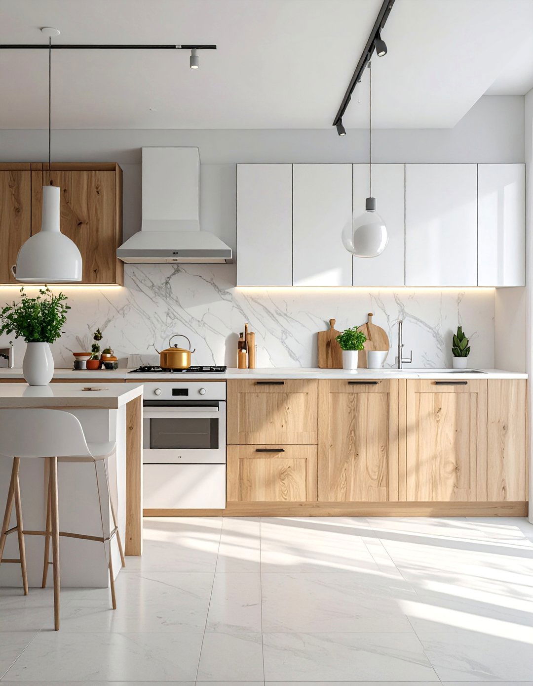 White Appliances with Light Wood Cabinets - 40 Kitchen With White Appliances Ideas for a Clean Look