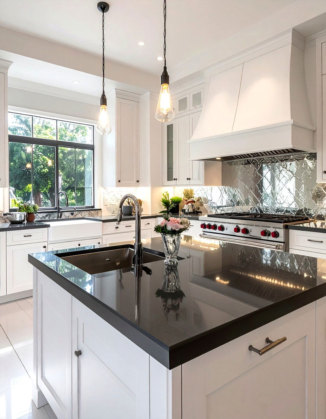 White Appliances with Mirrored Backsplash - 40 Kitchen With White Appliances Ideas for a Clean Look