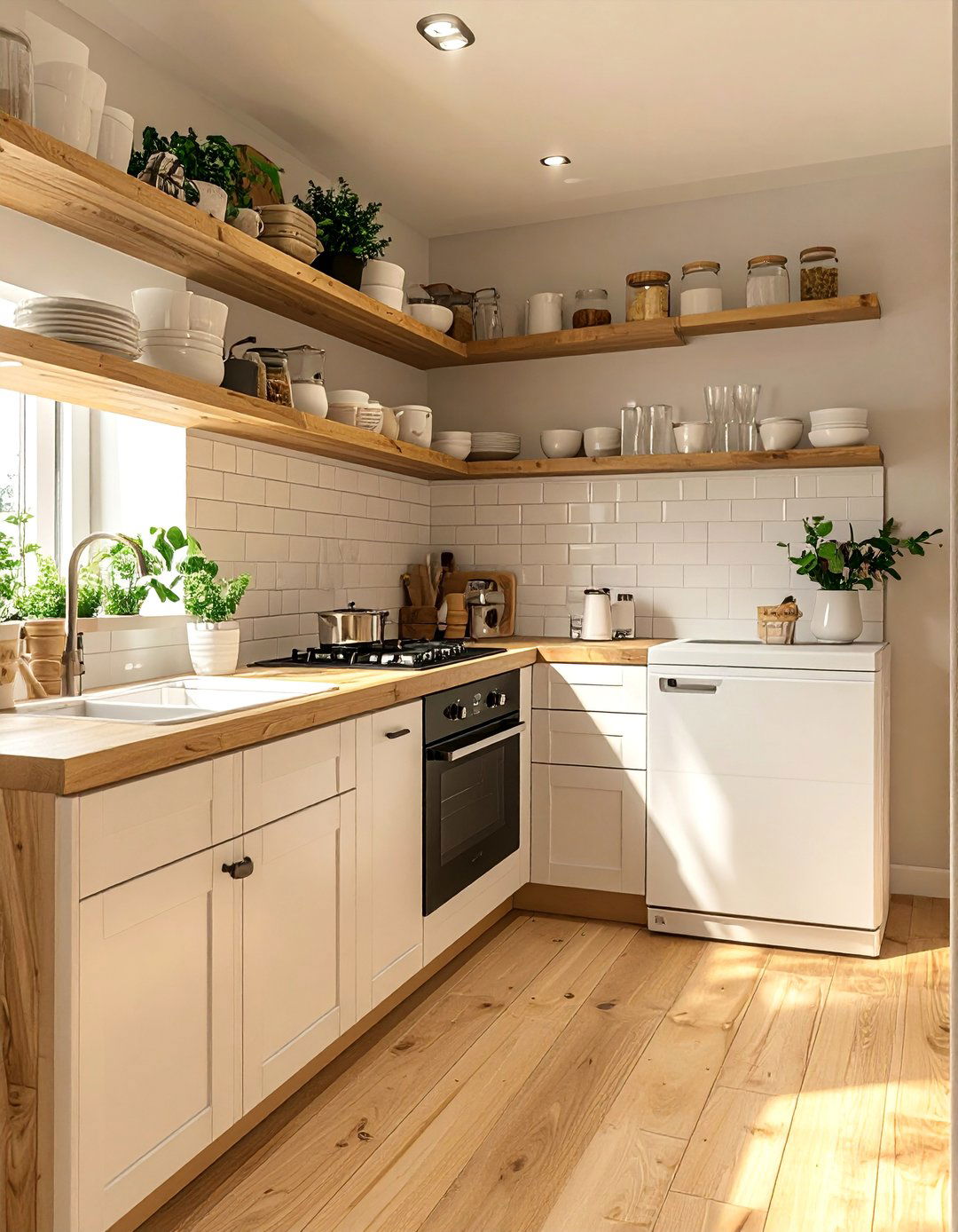 White Appliances with Open Shelving - 40 Kitchen With White Appliances Ideas for a Clean Look
