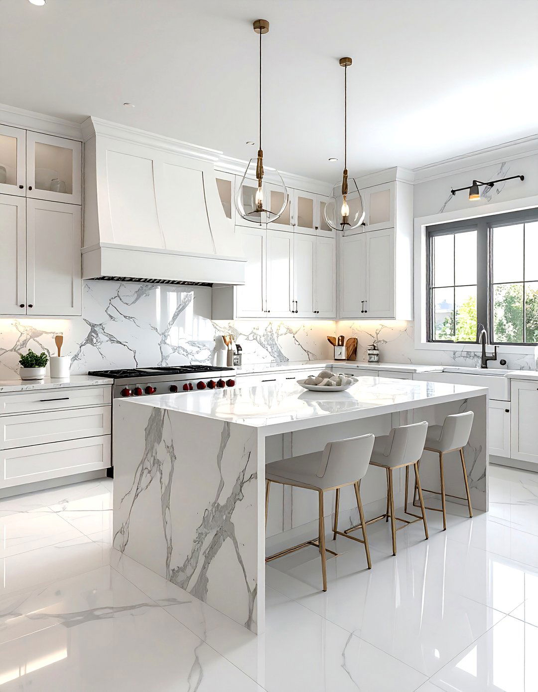 White Appliances with a Marble Backsplash - 40 Kitchen With White Appliances Ideas for a Clean Look