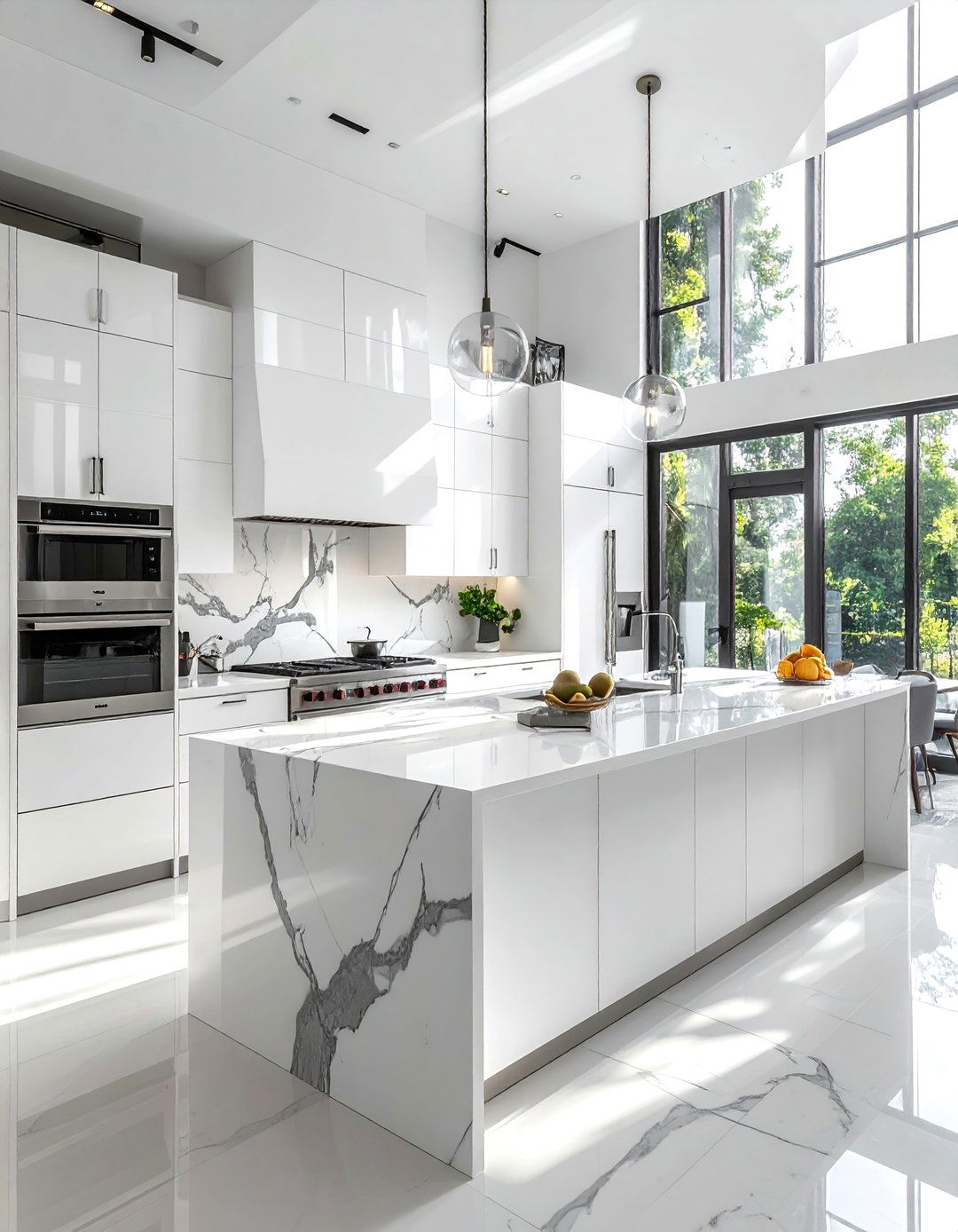 White Appliances with a Waterfall Island - 40 Kitchen With White Appliances Ideas for a Clean Look