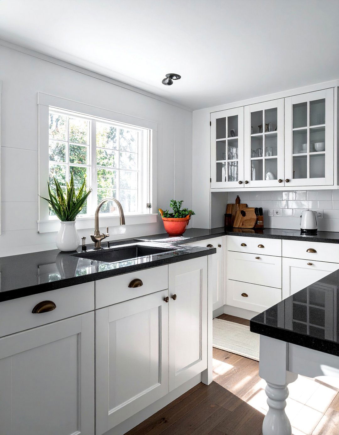 White Beaded Board Cabinets with Black Countertops - 40 White Kitchen Ideas with Black Countertops