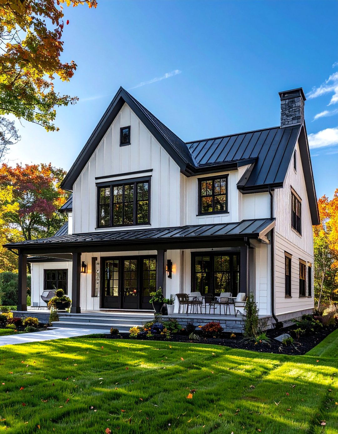 White Board and Batten with Black Window Trim - 20 Two-tone Siding Designs to Boost Curb Appeal