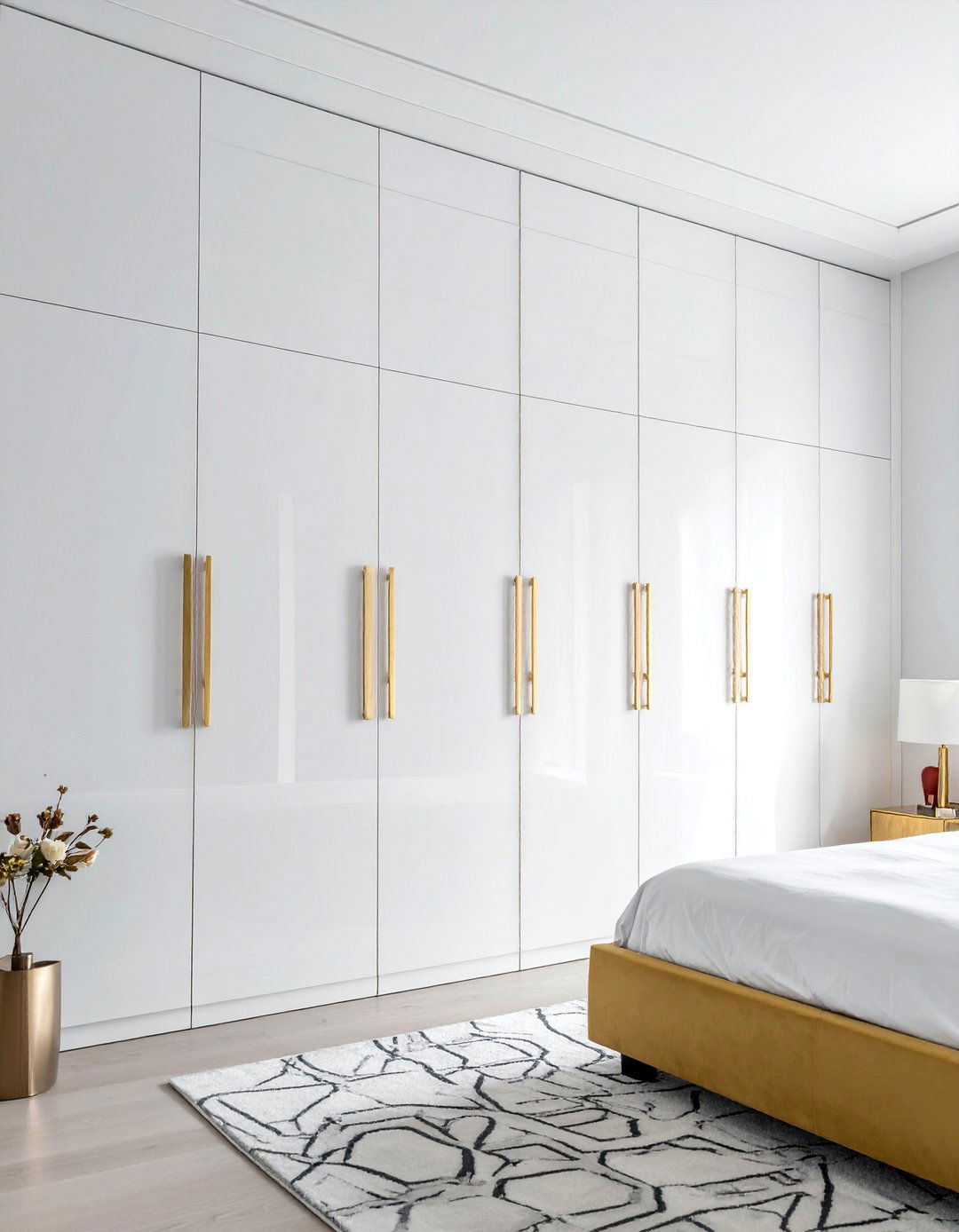 White Built in Wardrobe with Gold Handles - 25 White and Gold Bedroom Ideas for a Luxurious Look