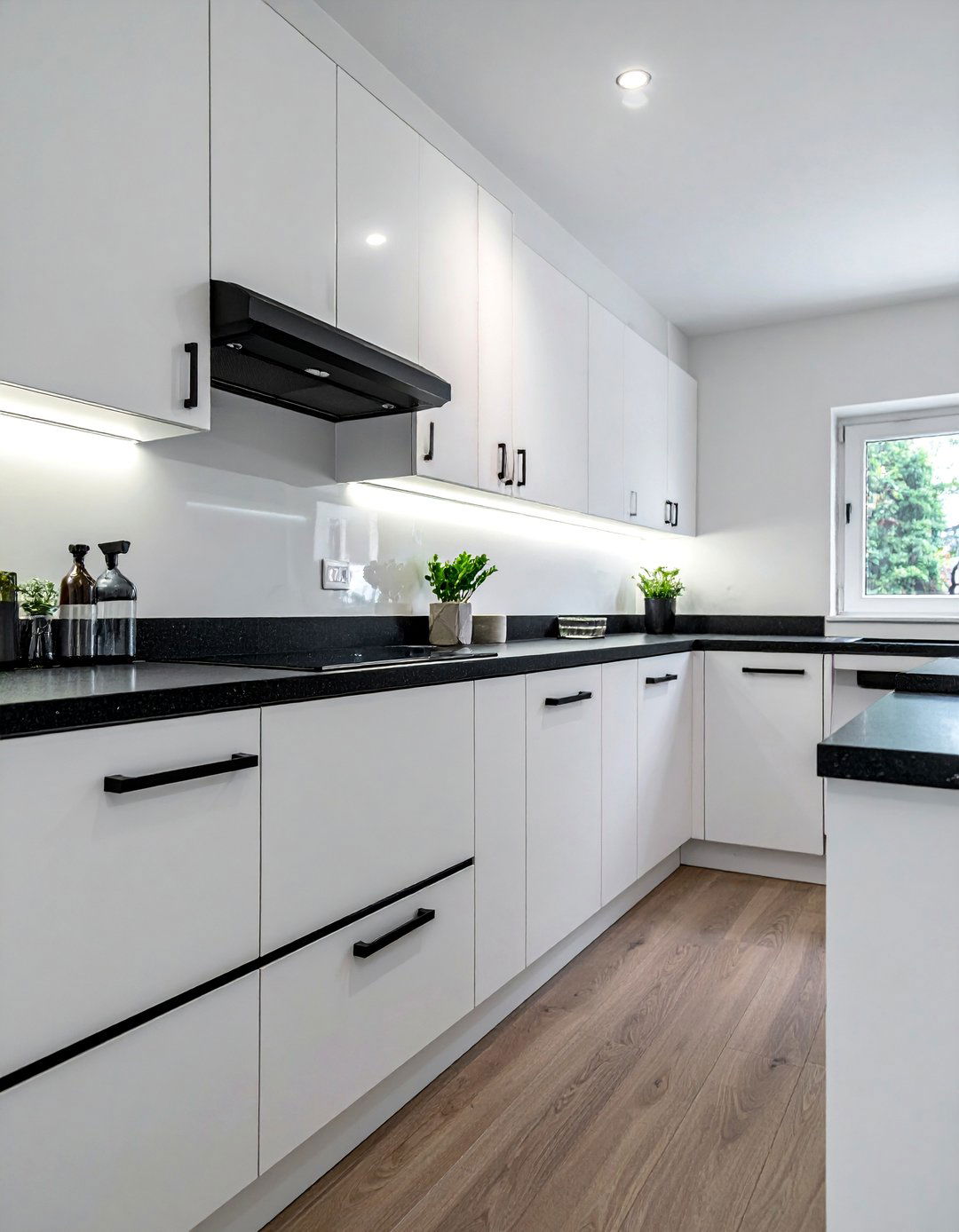 White Cabinets with Black Countertops and Matte Black Hardware - 40 White Kitchen Ideas with Black Countertops