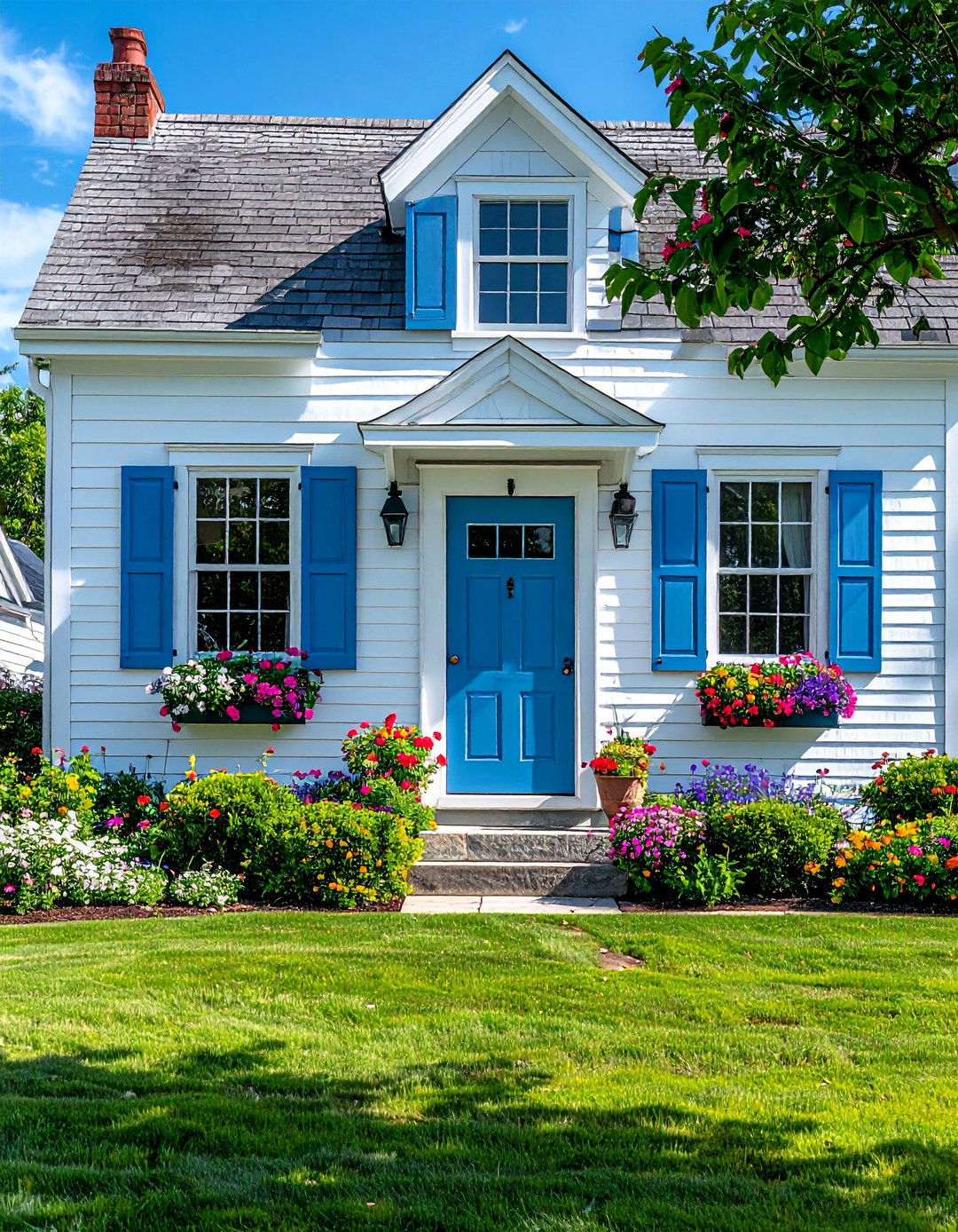 White Cape Cod with Robins Egg Blue Shutters - 20 White House With Blue Trim Design Ideas for Curb Appeal