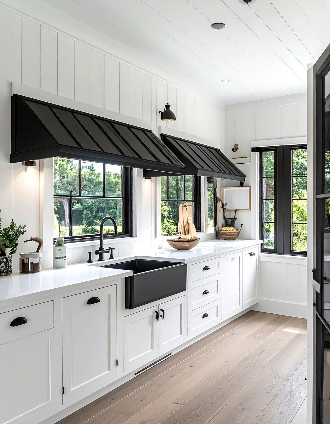 White Farmhouse with Black Awning Windows - 25 White Farmhouse With Black Windows Ideas