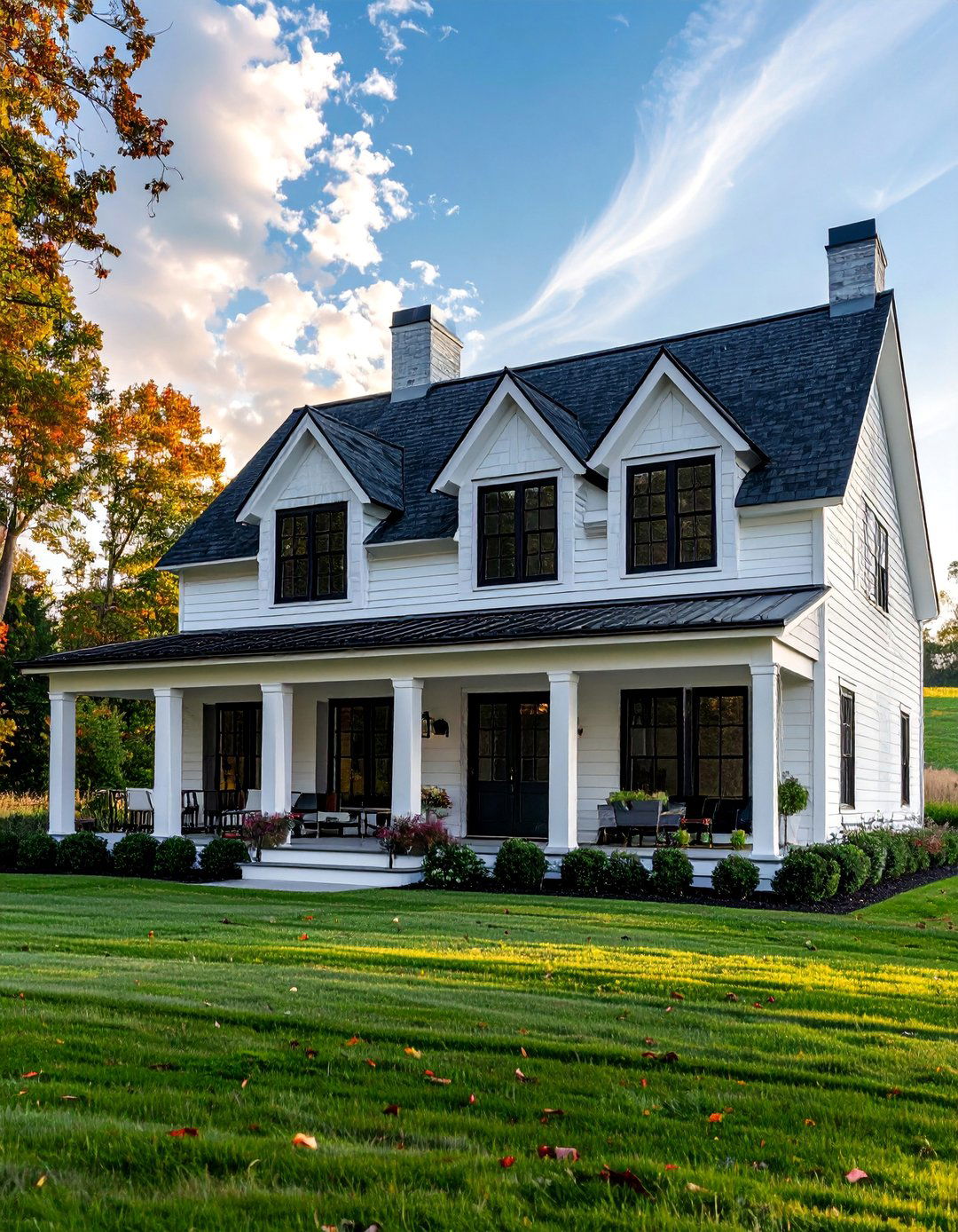 White Farmhouse with Black Dormer Windows - 25 White Farmhouse With Black Windows Ideas