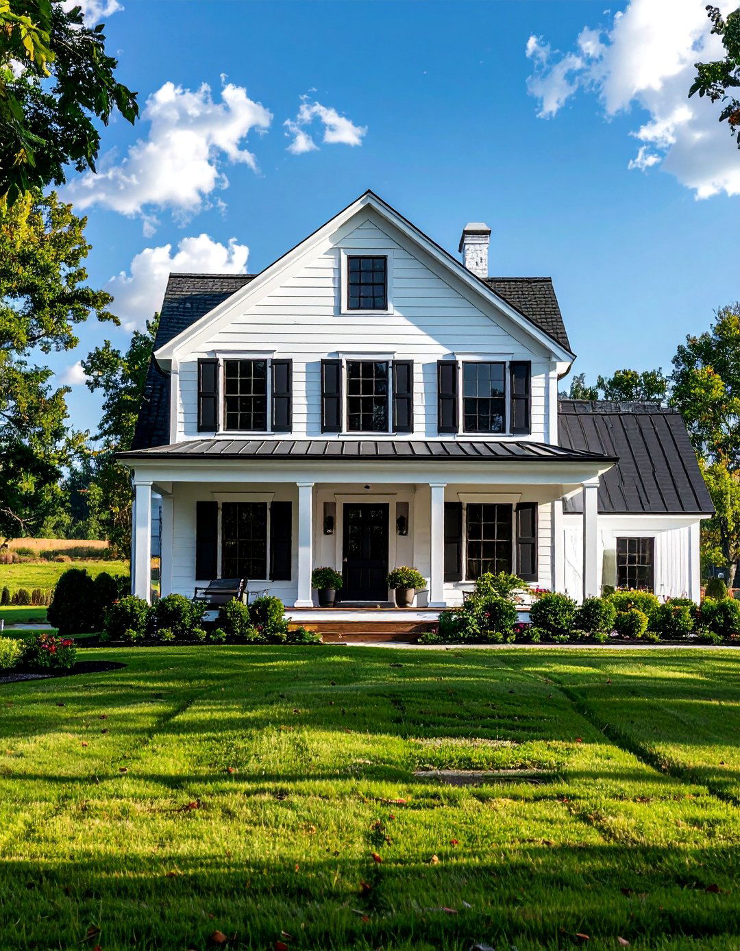White Farmhouse with Black Exterior Shutters - 25 White Farmhouse With Black Windows Ideas