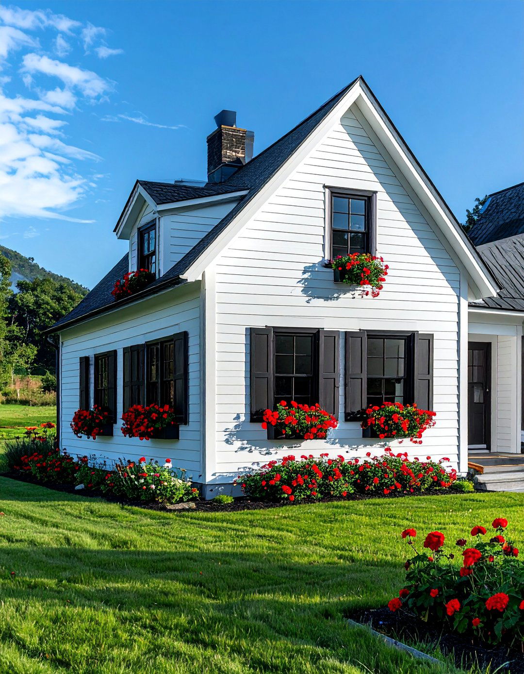 White Farmhouse with Black Window Boxes - 25 White Farmhouse With Black Windows Ideas