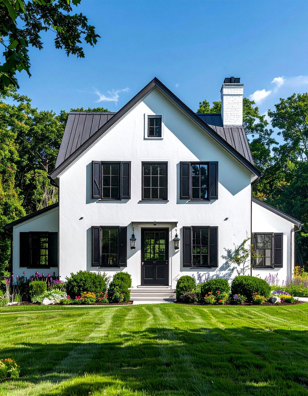 White Farmhouse with Black Window Grids - 25 White Farmhouse With Black Windows Ideas