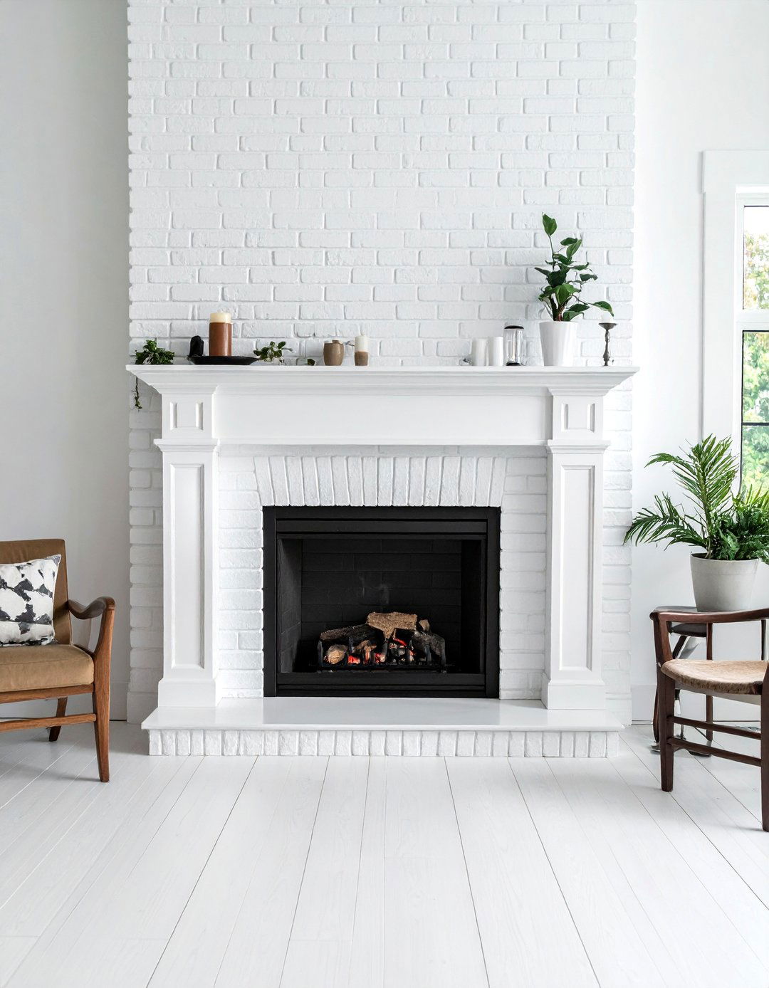White Painted Brick Fireplace Design - 25 Stunning Two-Story Fireplace Design Ideas