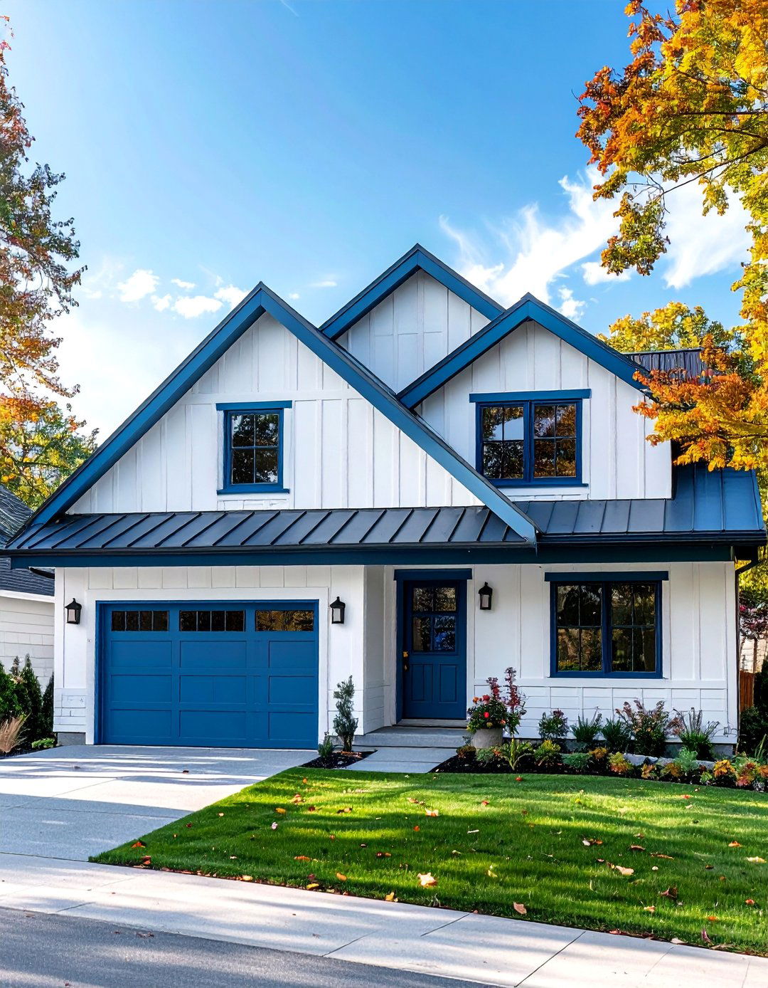 White Ranch Style House with Cadet Blue Trim - 20 White House With Blue Trim Design Ideas for Curb Appeal