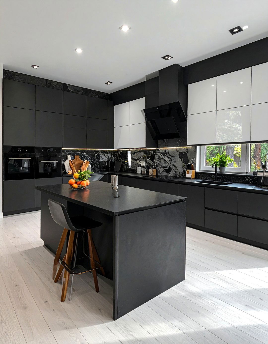 White Upper Cabinets and Black Lower Cabinets with a Black Countertop - 40 White Kitchen Ideas with Black Countertops
