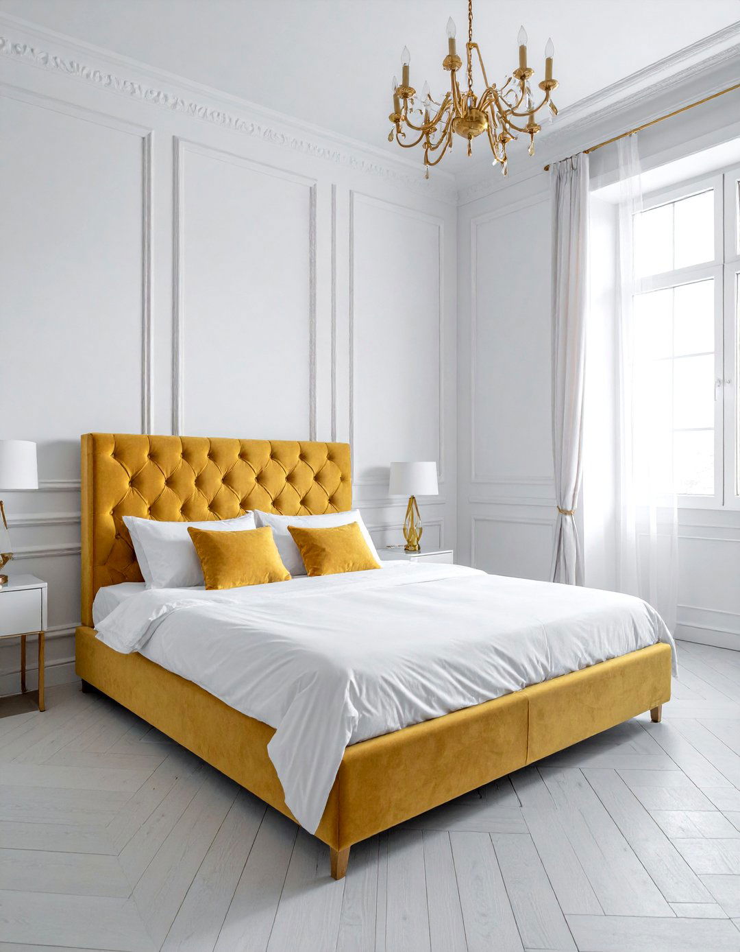 White Walls with Gold Architectural Molding - 25 White and Gold Bedroom Ideas for a Luxurious Look