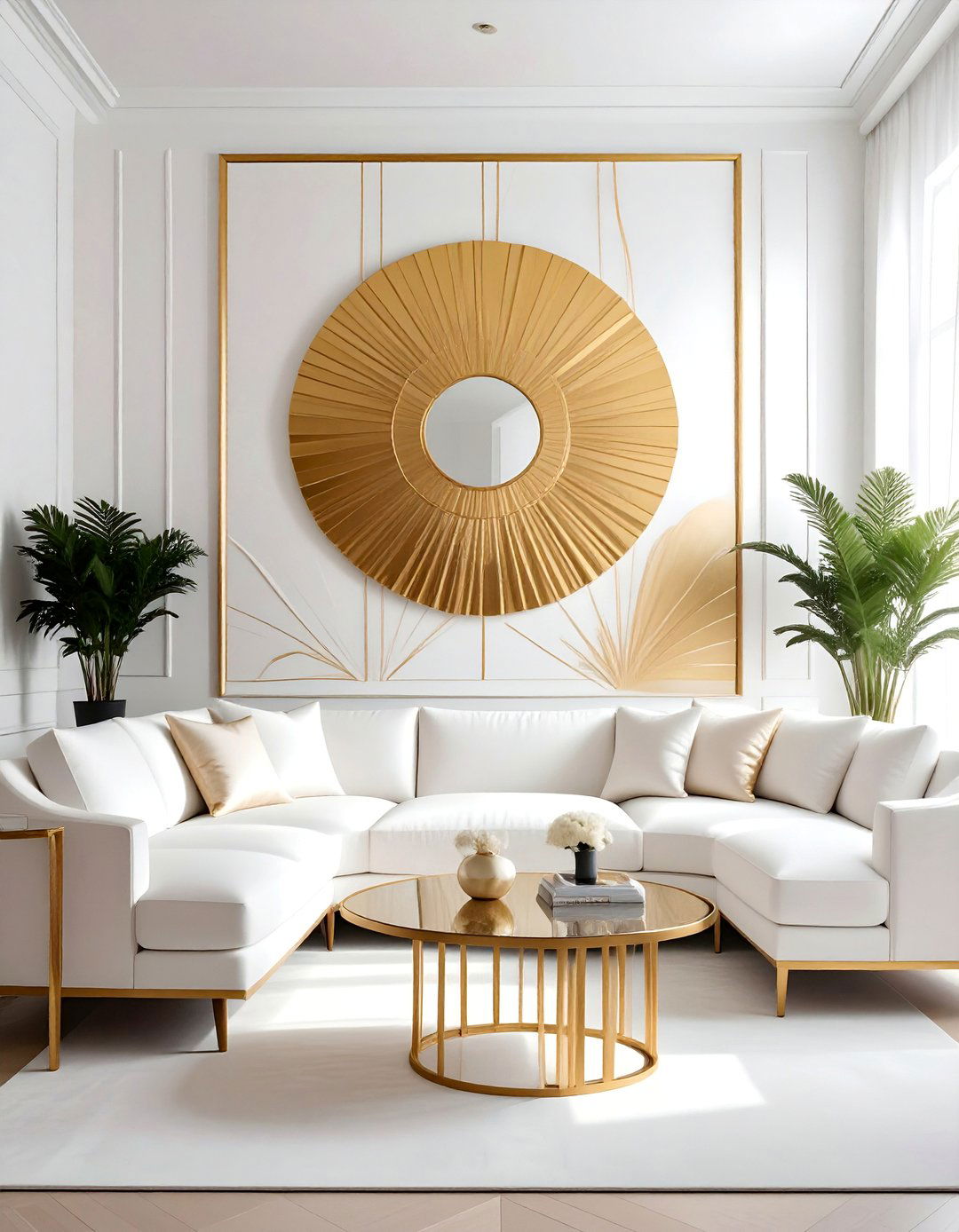 White and Gold Living Room with Art Deco Motifs - 25 White and Gold Living Room Ideas for Elegance