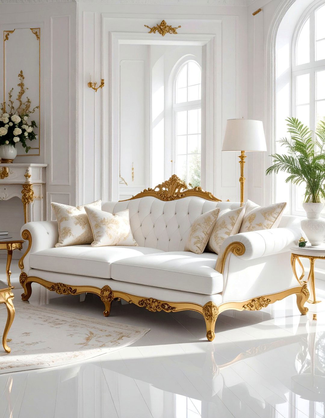 White and Gold Living Room with Ornate Details - 25 White and Gold Living Room Ideas for Elegance