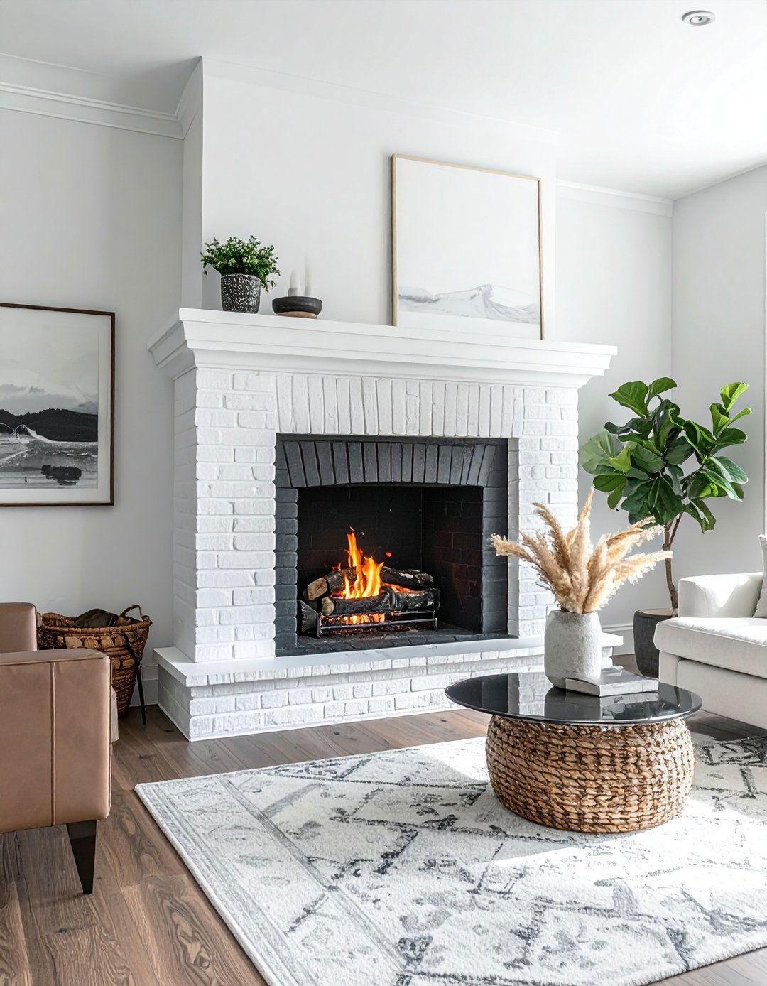 Whitewashed Black Brick Fireplace - 30 Black Brick Fireplace Ideas to Elevate Your Space