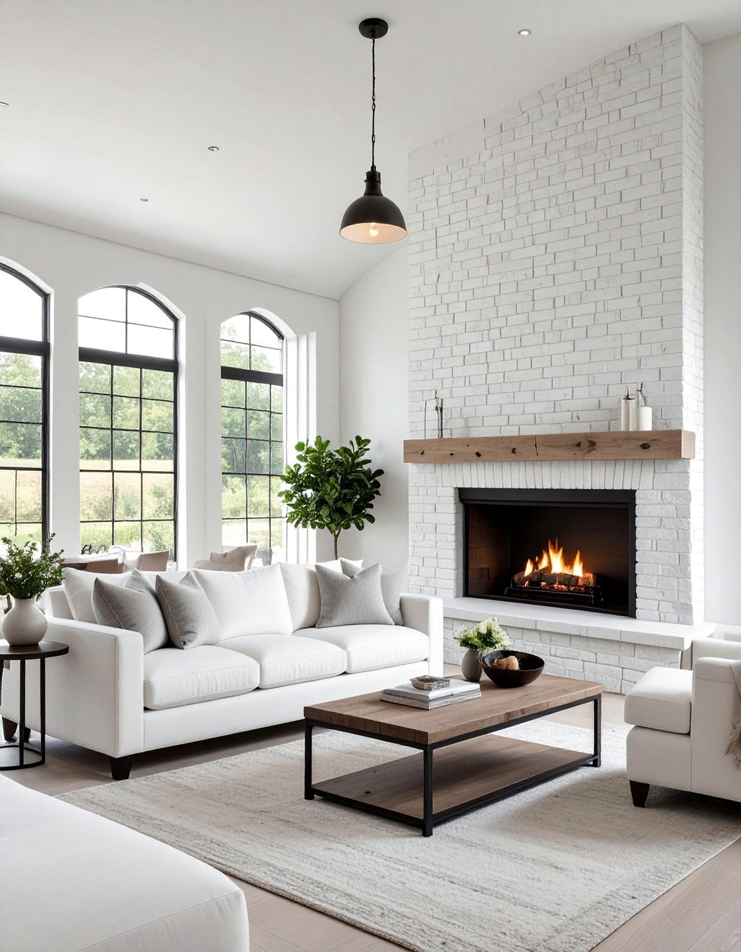 Whitewashed Brick Farmhouse Style - 25 Stunning Two-Story Fireplace Design Ideas