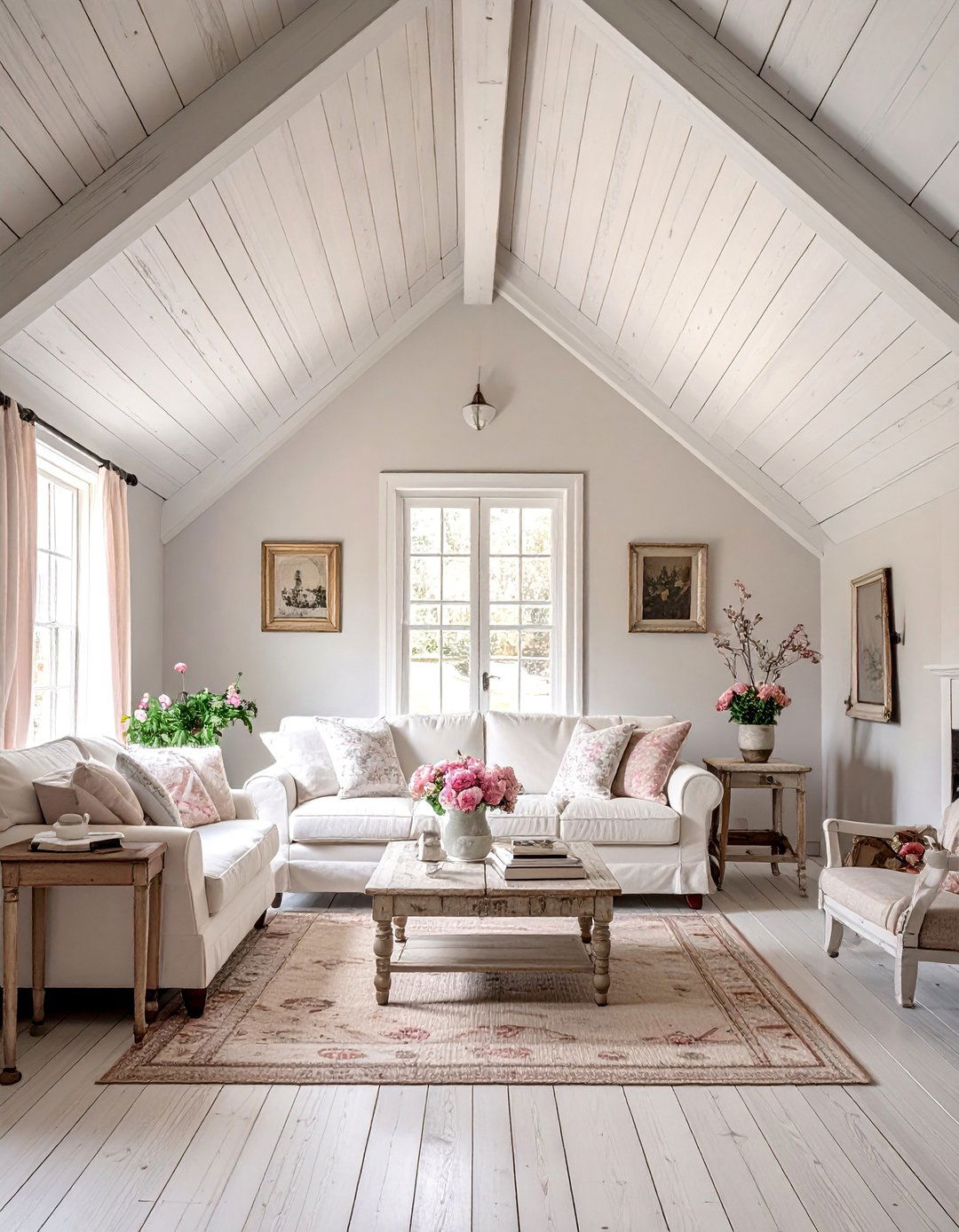 Whitewashed Wood on a Living Room Vaulted Ceiling - 25 Living Room Vaulted Ceiling Ideas for Spacious Charm