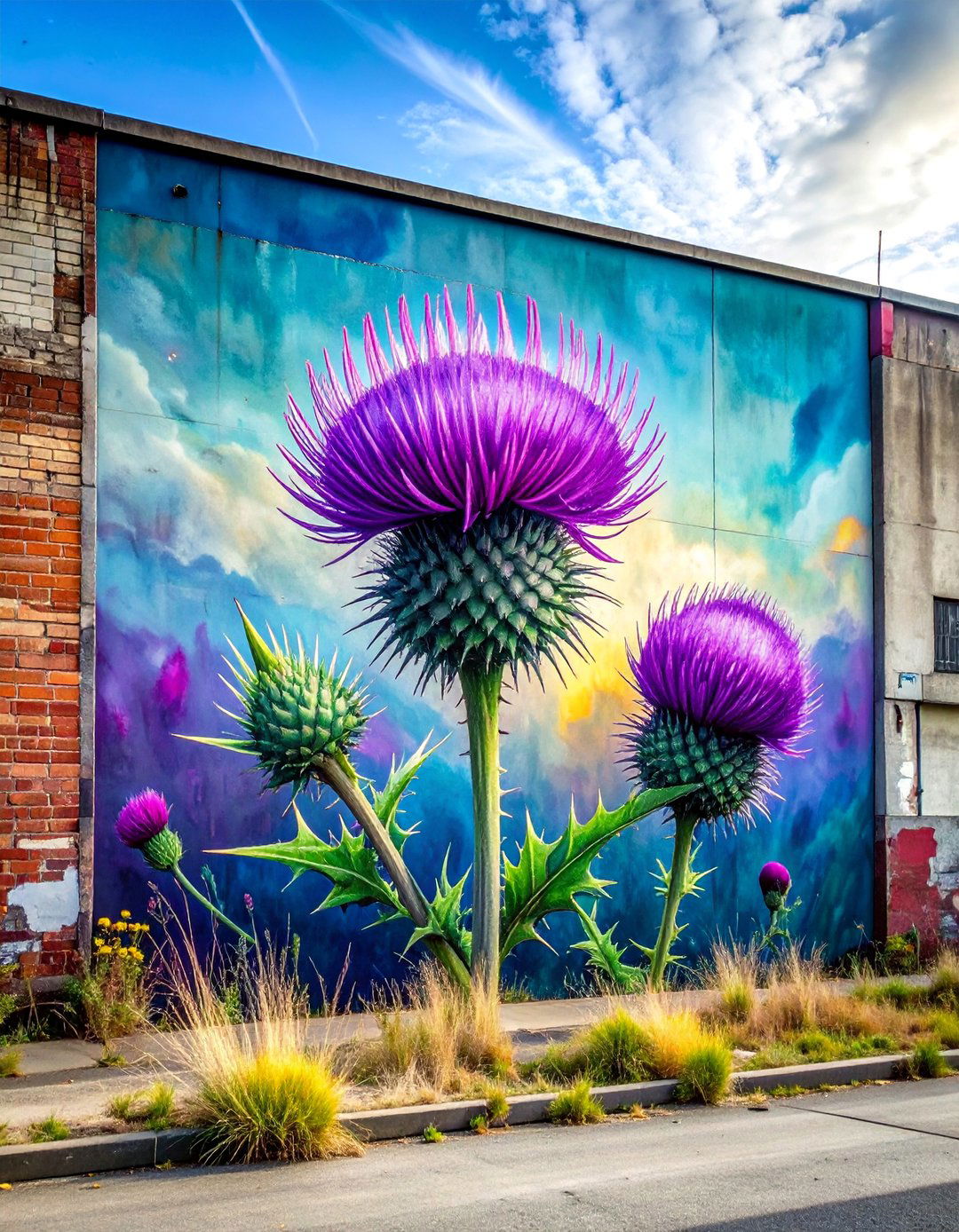 Wild Thistle and Weed Flower Murals on Buildings - 20 Flower Murals on Buildings to Brighten Urban Landscapes
