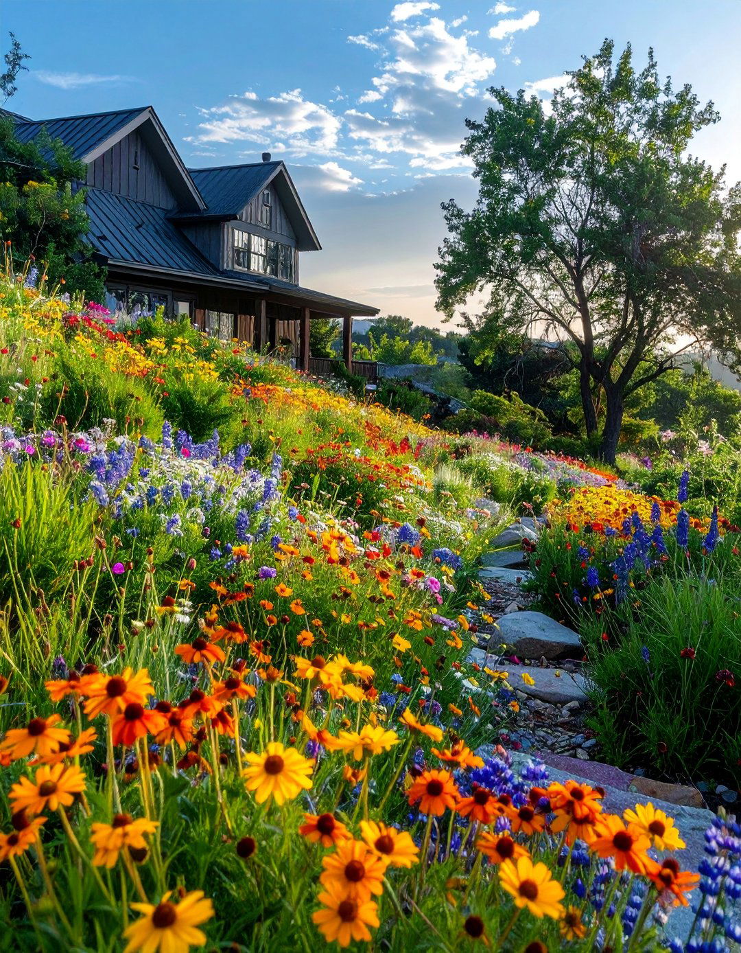 Wildflower Meadow Slopes - 25 Down Sloped Backyard Ideas for Unique Landscaping