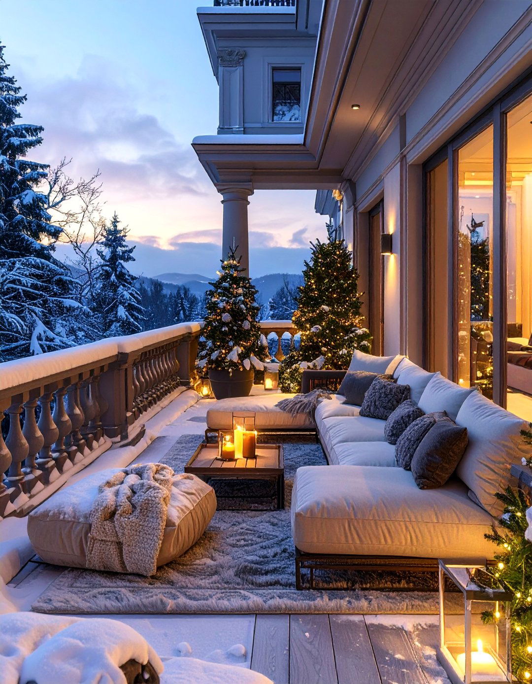 Winter Retreat Balcony - 20 Mansion Balcony Ideas for a Luxurious View