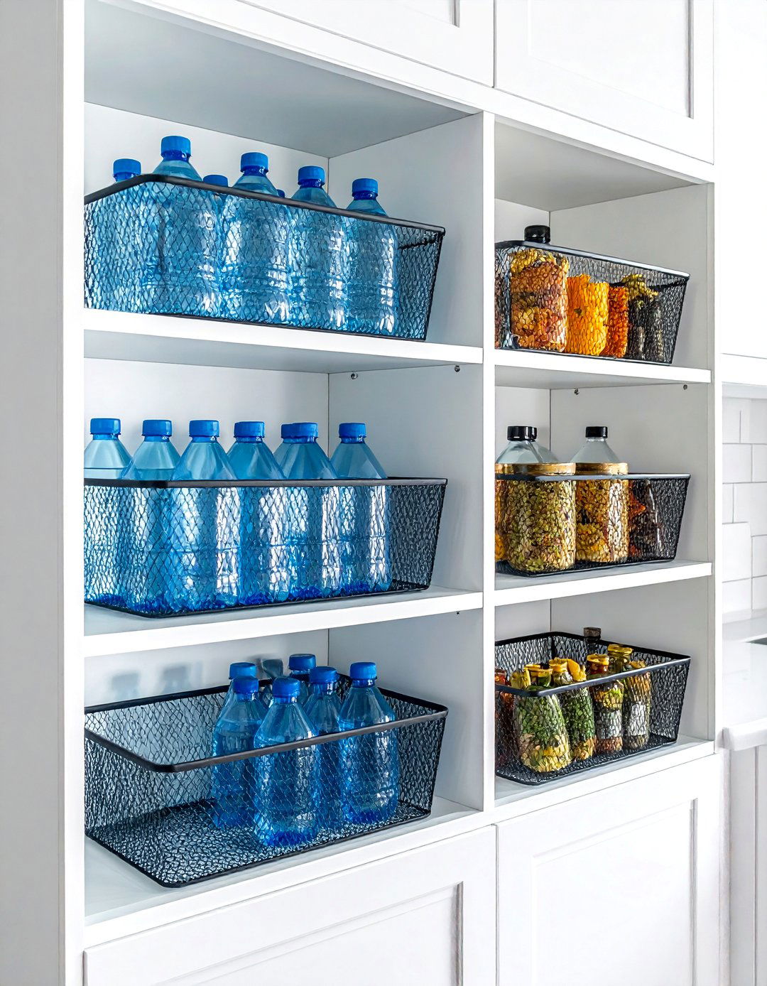 Wire Basket Cabinet Storage - 15 Water Bottle Storage Ideas for Organized Spaces
