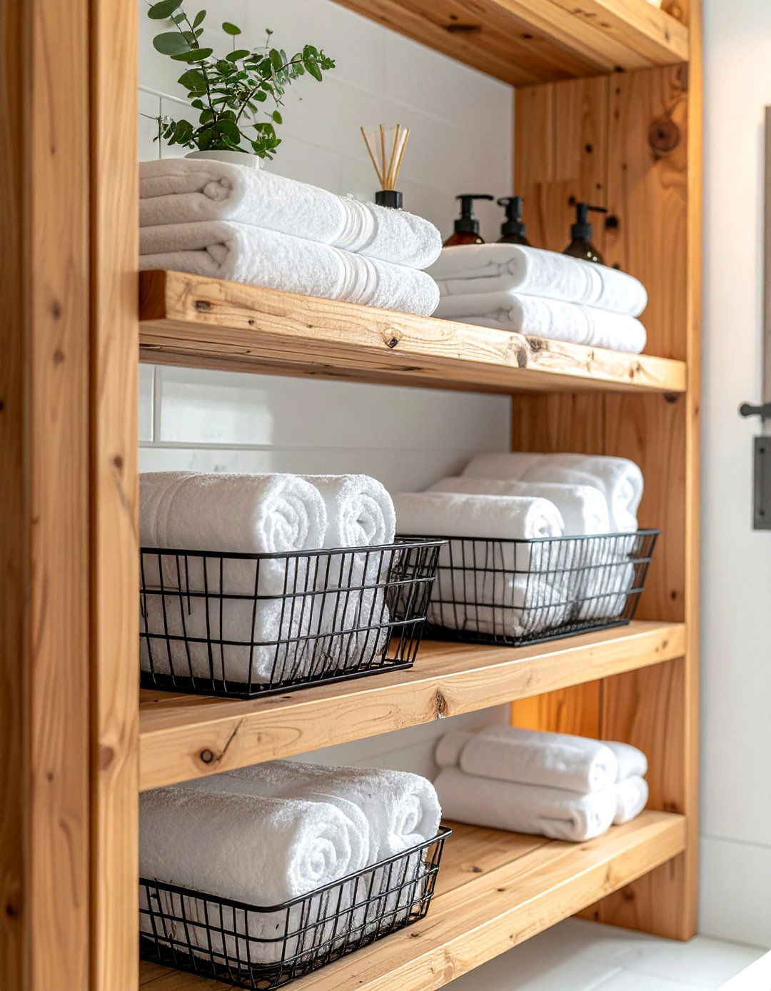 Wire Basket Farmhouse Bathroom Storage - 40 Farmhouse Bathroom Ideas for Rustic Charm