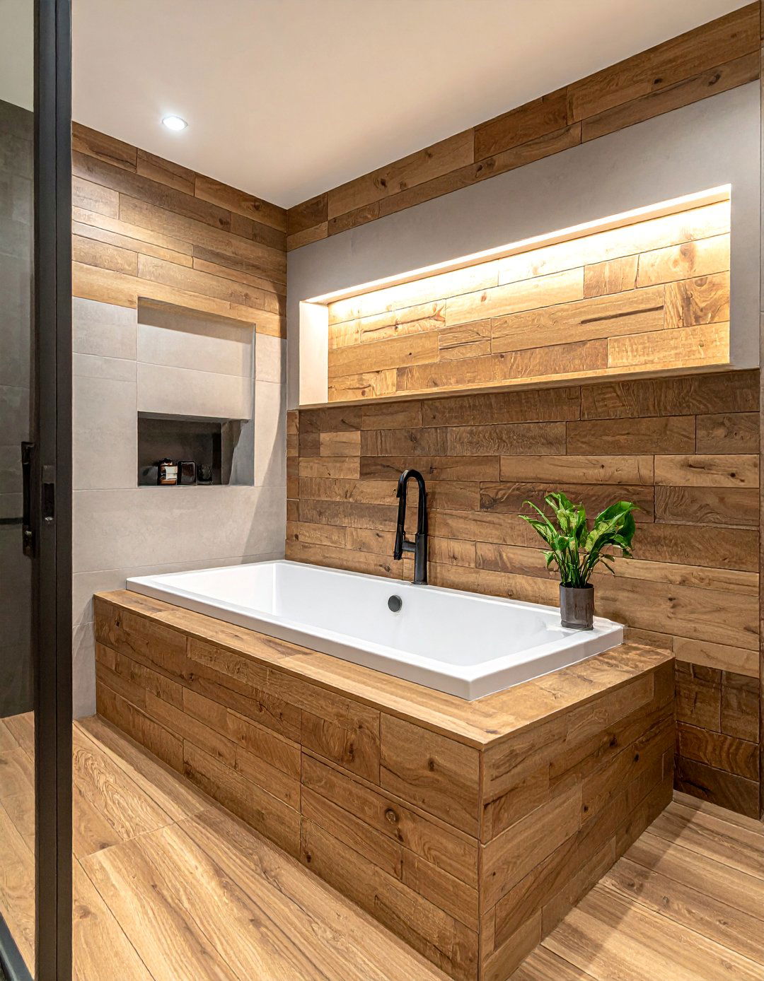 Wood Look Porcelain Bathtub Tiles - 40 Bathtub Tile Ideas for a Stunning Bathroom