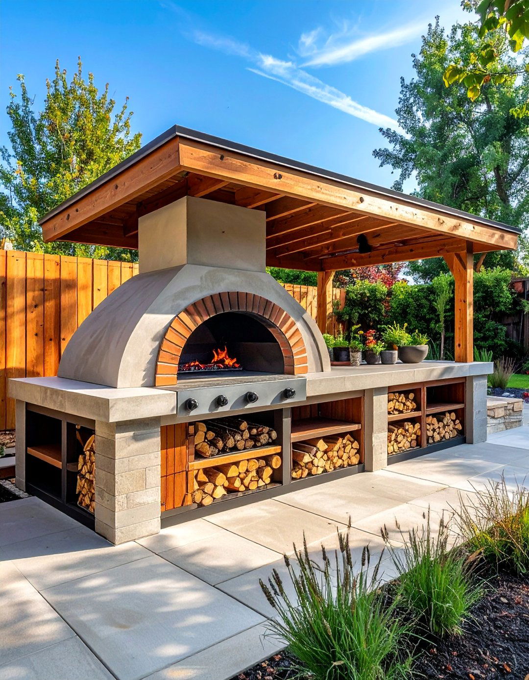 Wood Storage Integration Functional Designs - 20 Outdoor Pizza Oven Ideas for Backyard Fun