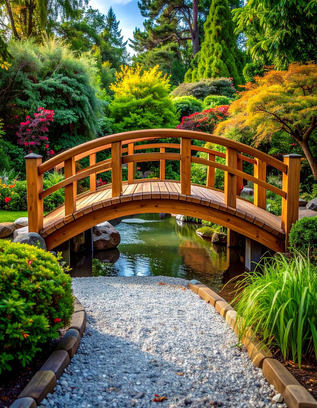 Wooden Bridge Accent Feature - 25 Zen Garden Ideas for a Peaceful Backyard Retreat