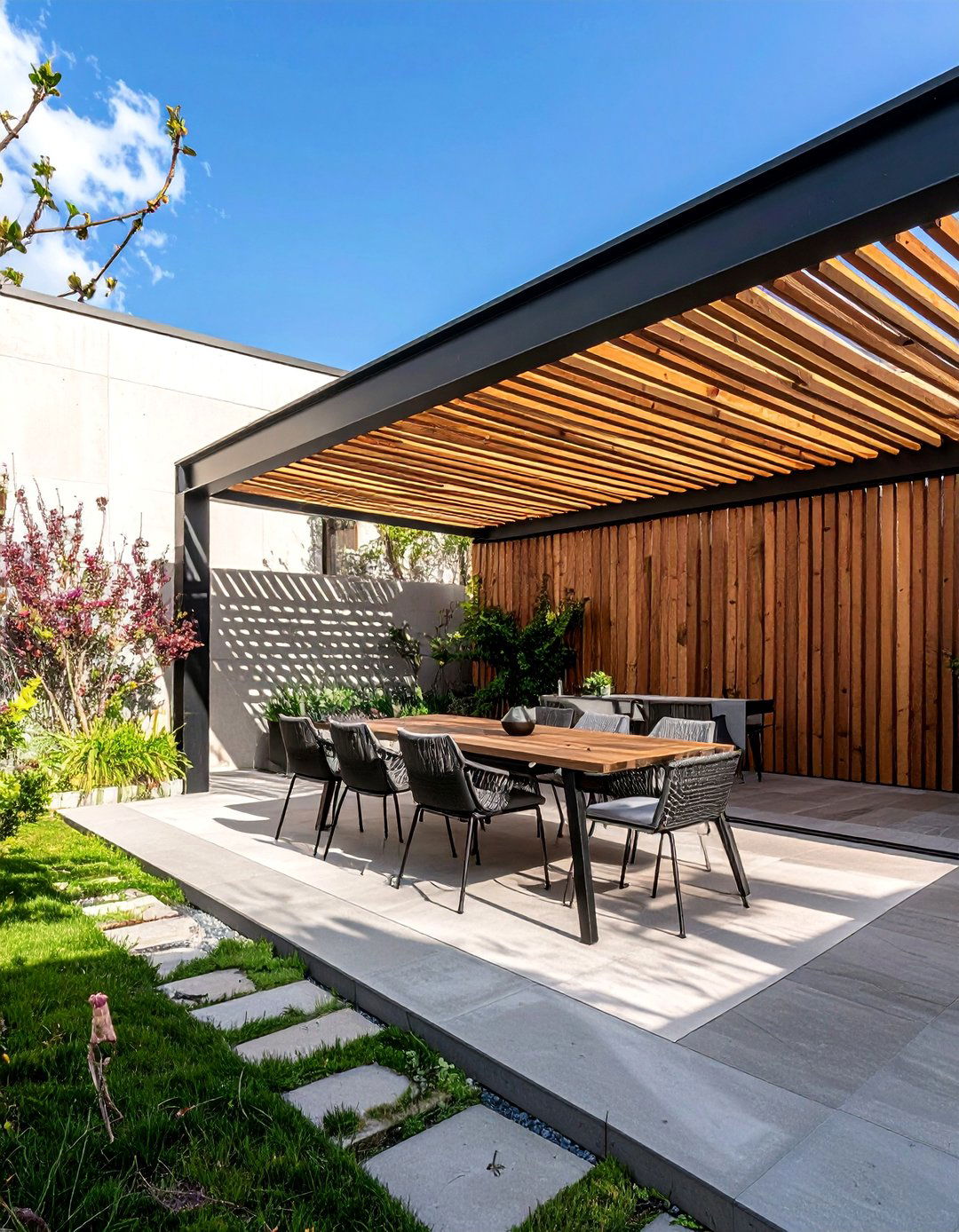 Wooden Slat Wall Pergola - 20 Modern Pergola Ideas for a Stunning Outdoor Space