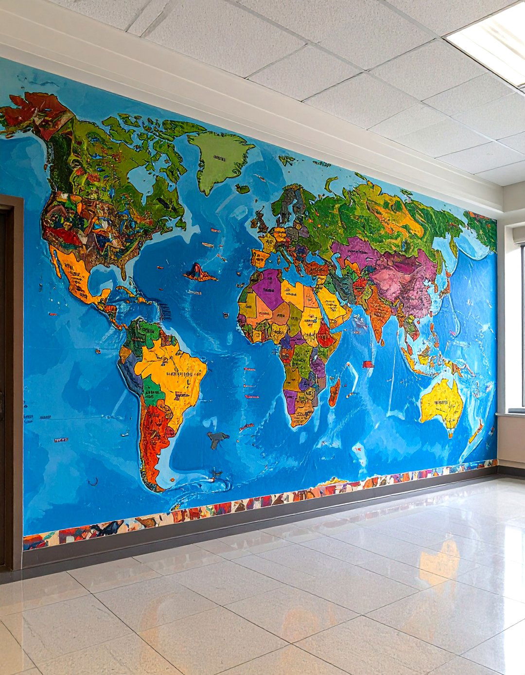 World Map and Cultures School Mural - 30 Creative School Mural Ideas to Inspire Students