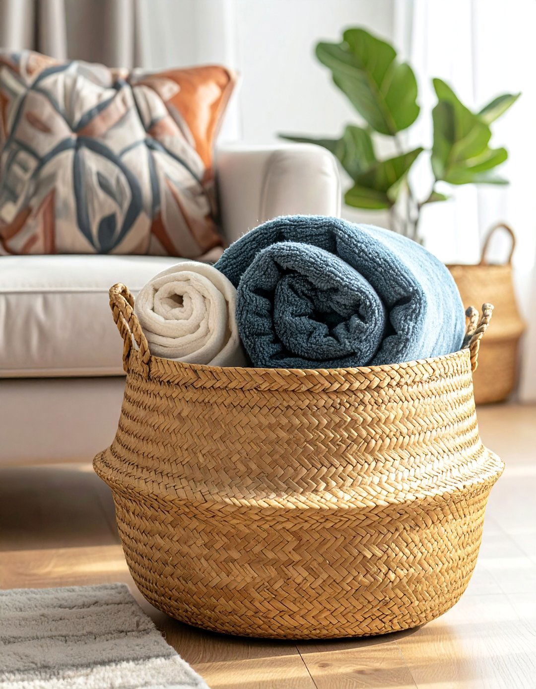 Woven Baskets for Storage - 40 Cozy Living Room Ideas to Transform Your Space