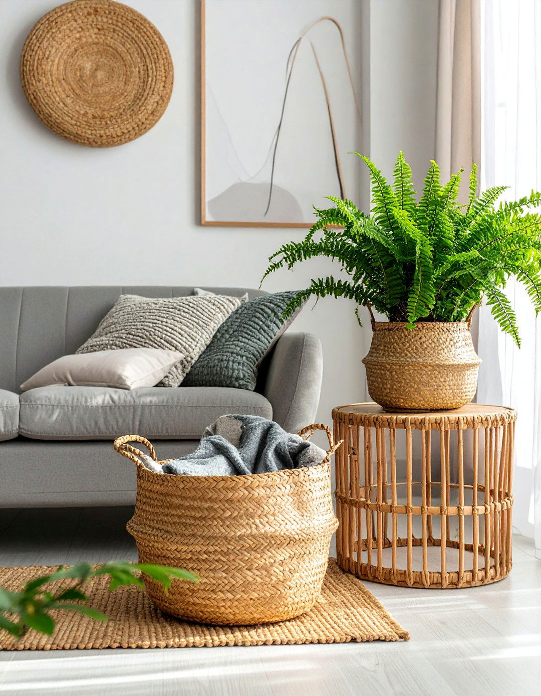 Woven Baskets for Storage and Decor - 25 Tropical Living Room Ideas for a Relaxing Vibe