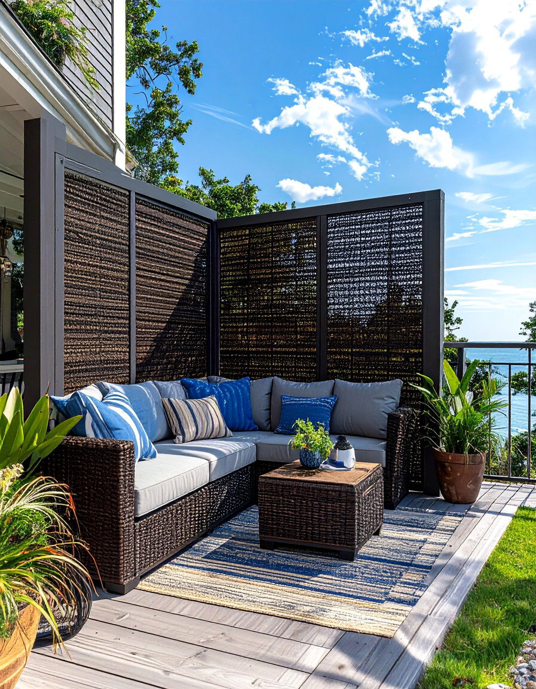 Woven Reed or Wicker Deck With Privacy Wall - 20 Deck With Privacy Wall Ideas for Secluded Outdoor Living