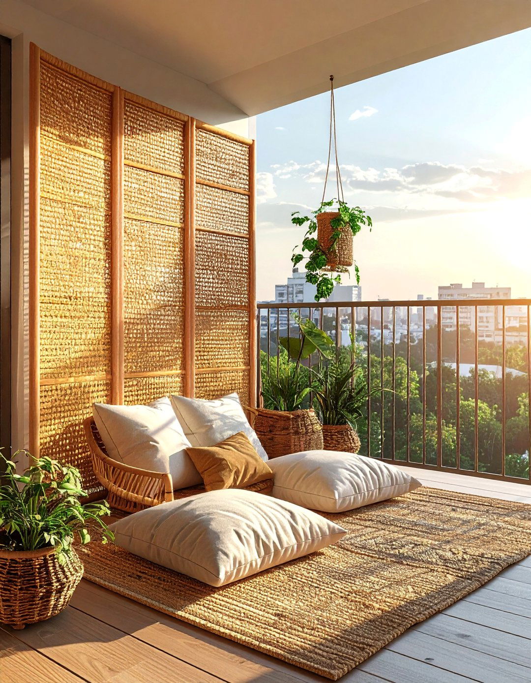 Woven Reed or Wicker Panel Balcony Divider - 20 Balcony Divider Ideas for Privacy and Style